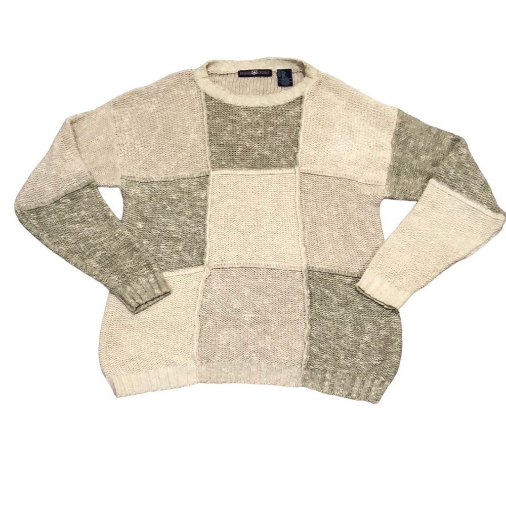 Vintage Haggar Casuals Sweater Size XL Tan Cream Patchwork Knit Pullover